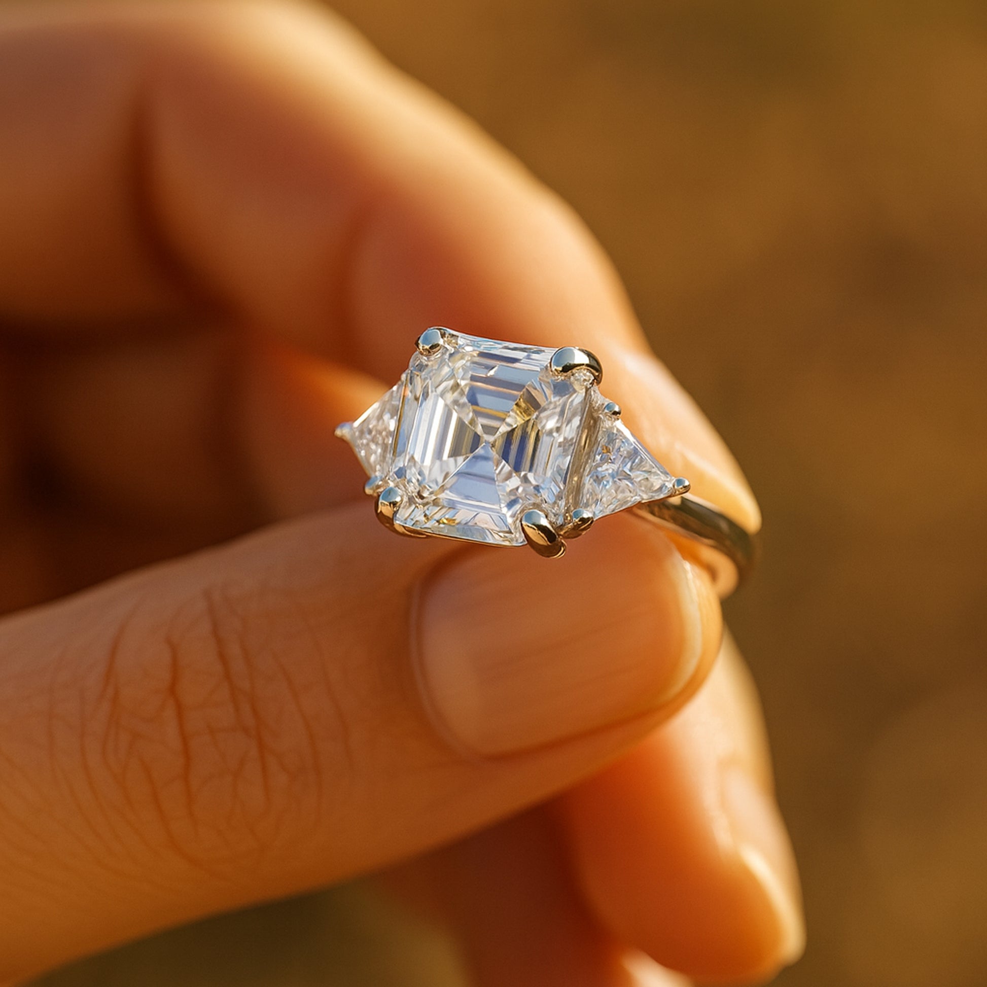 Art Deco Asscher Cut July Birthstone Ring With Trapezoid Sides - Step Cut Engagement Ring For Women Bridal Wedding Jewelry