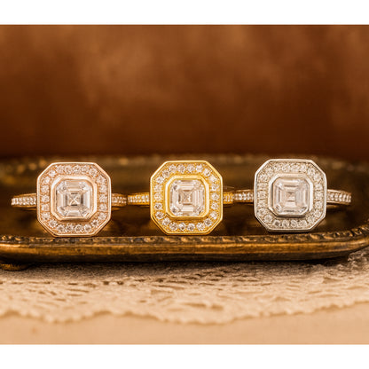 Asscher Halo Ring Promise Moissanite Anniversary Engagement Bridal Jewelry Gift Wedding Proposal Gemstone Love