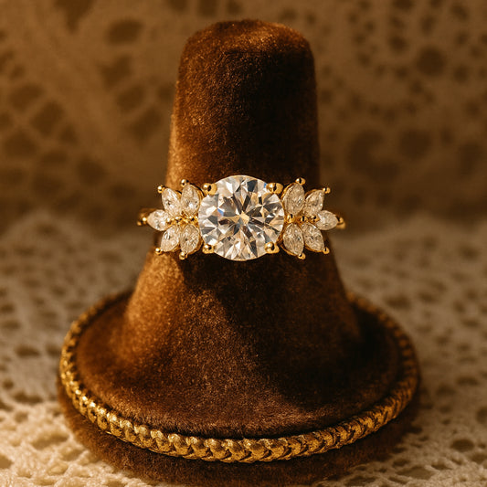 Round Moissanite Wedding Band Marquise Side Stone Ring Bridal Anniversary Gift Jewelry Engagement Proposal 
