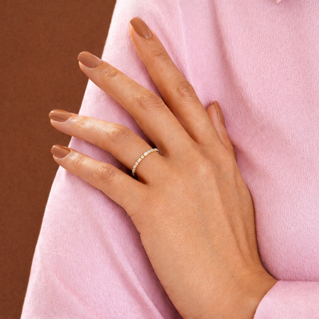 Stackable Half Eternity Wedding Band With Round And Baguette Cuts
