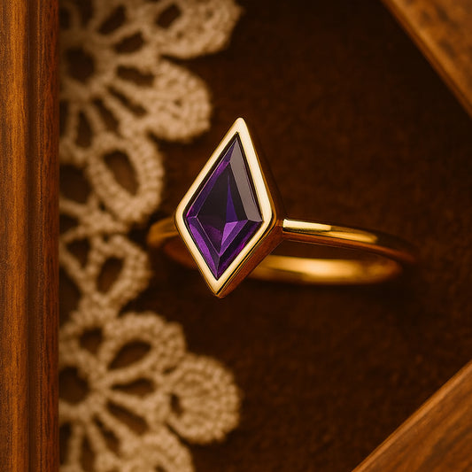 Lab Grown Diamond Kite Cut Amethyst Ring Dainty Sterling Silver Handmade Ring
