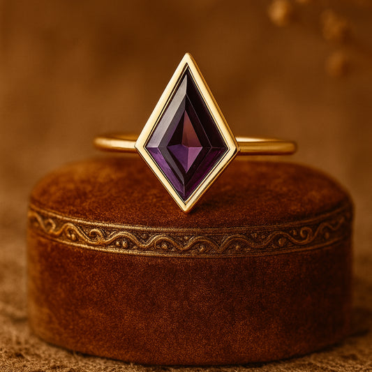 Lab Grown Diamond Kite Cut Amethyst Ring Dainty Sterling Silver Handmade Ring

