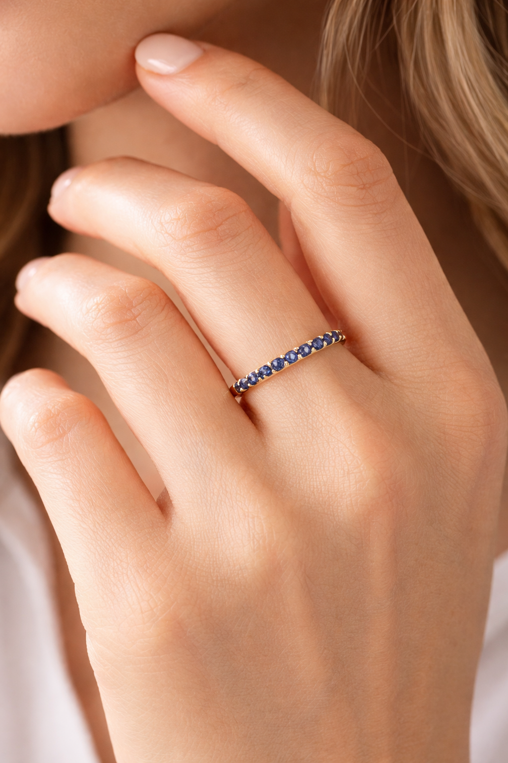 Anniversary Band Custom Wedding Band Sapphire Diamond Half Eternity.
