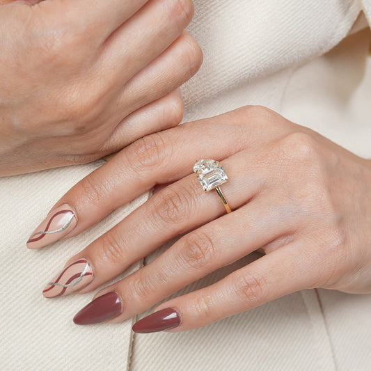 Toi Et Moi Ring, Pear & Emerald Cut Moissanite 10K Yellow Gold Engagement Fine Jewelry 