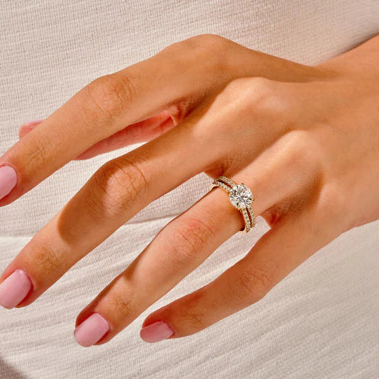 White gold pave engagement ring with diamond band
