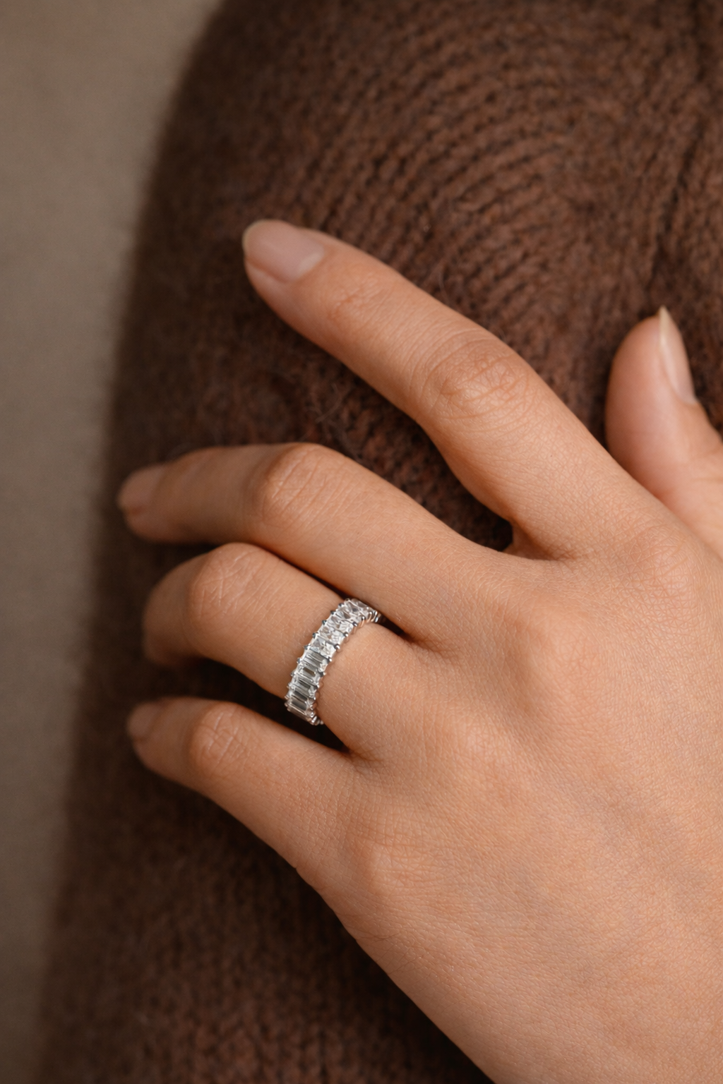 Moissanite Emerald And Radiant Cut Eternity Wedding Band Luxury Style
