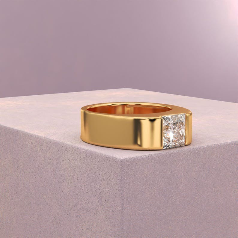 Princess Cut Diamond Mens Ring With Channel Set Diamond Center
