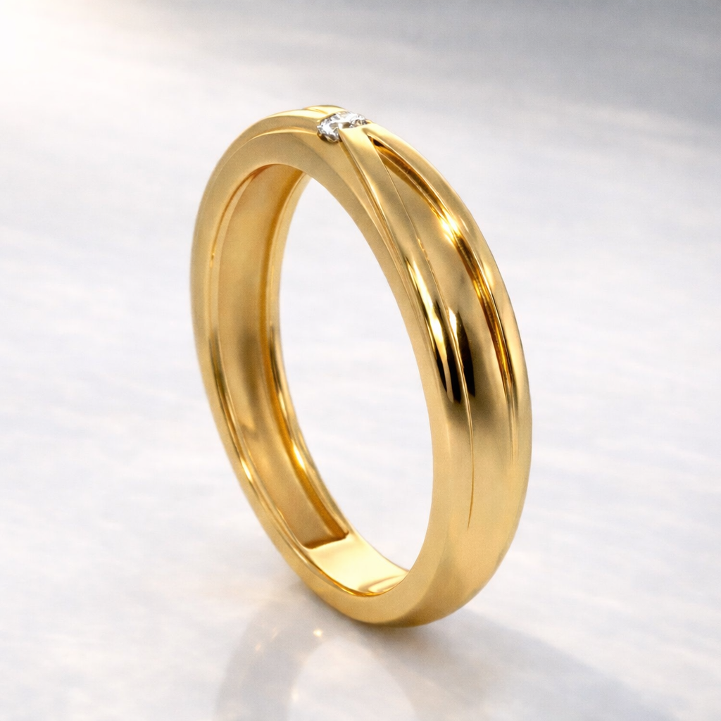 Unisex Diamond Wedding Band With Smooth Flowing Lines
