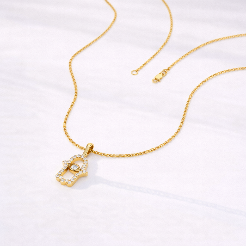 Hamsa Pendant Good Luck Jewelry Round Cut Diamond Or Moissanite
