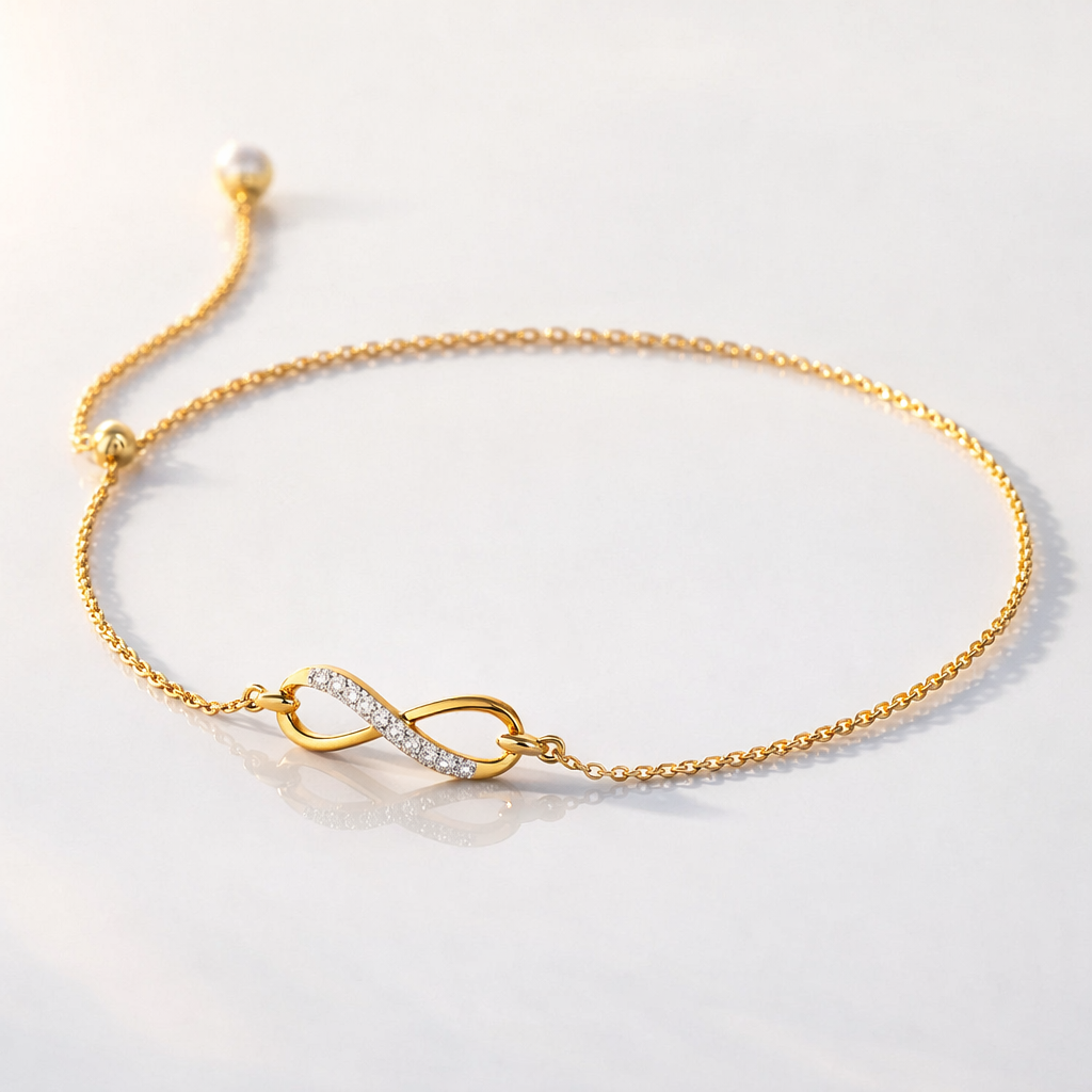 Moissanite infinity bracelet with bolo chain
