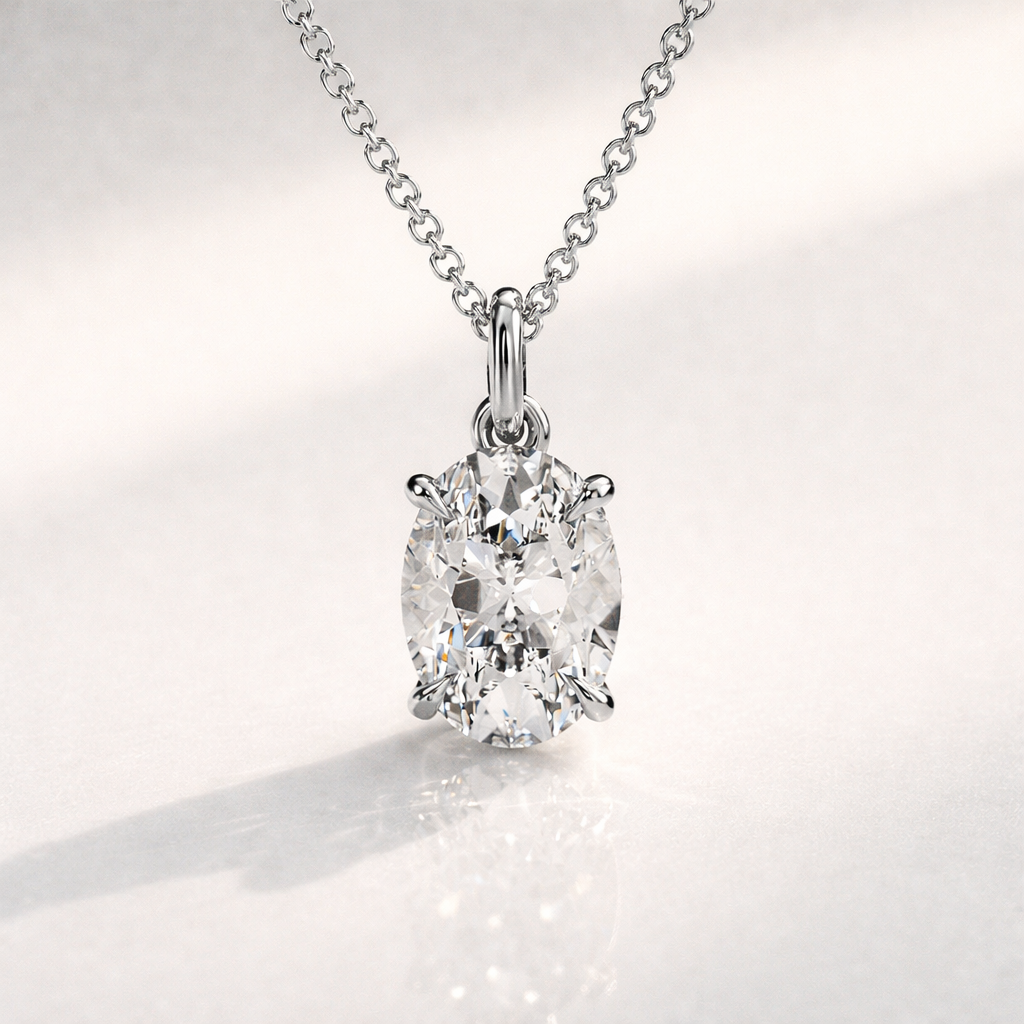 Oval Diamond Pendant In 4 Claw Prong Rose Gold Setting
