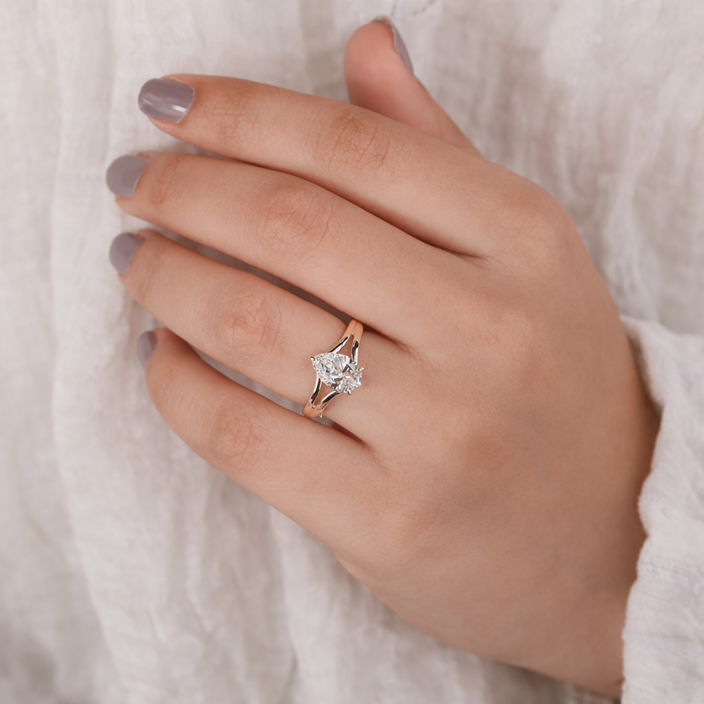 Split Shank Engagement Ring With Pear Lab Grown Diamond And Three Claw Prong Setting
