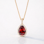 Diamond Pendant Halo Featuring Garnet Pendant With Round Cut Halo Teardrop Pendant In Rose Gold Halo Setting Custom Diiro Pendant
