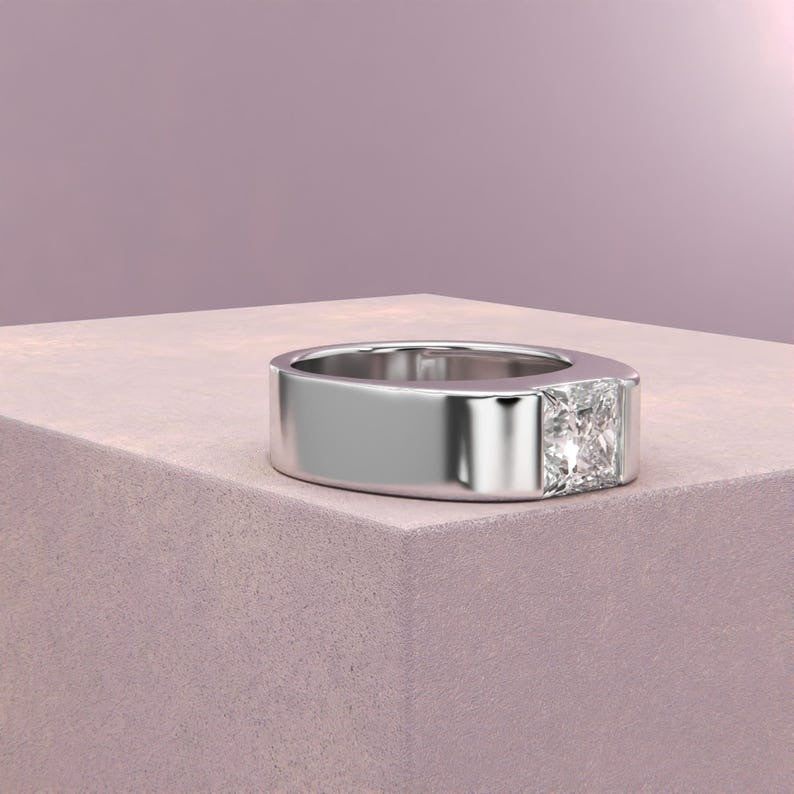 Moissanite Ring Men Style With Princess Cut Diamond Look
