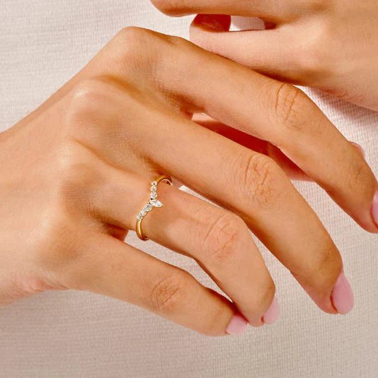 Marquise and round cut diamond bridal ring set
