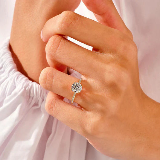 White gold pave engagement ring with diamond band
