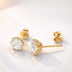 Diamond Solitaire Stud Earrings In Yellow Gold Finish
