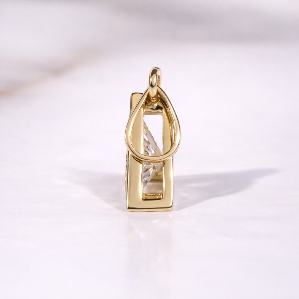 Gold Triangle Pendant Diamond Triangle Pendant Bezel Diamond Pendant
