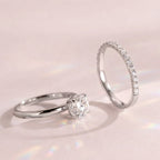 Diamond Wedding Band With Engagement Ring Bridal Ring Set
