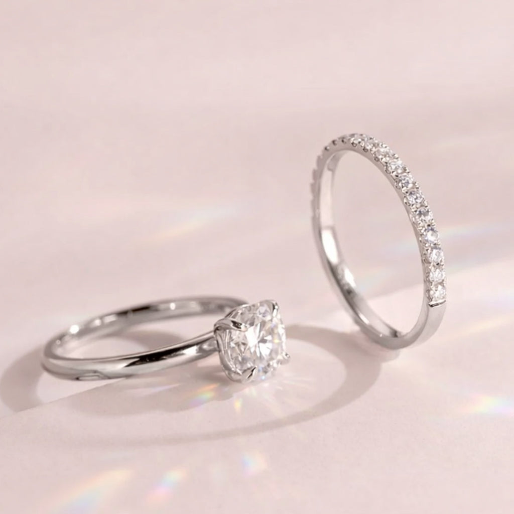 Diamond Wedding Band With Engagement Ring Bridal Ring Set
