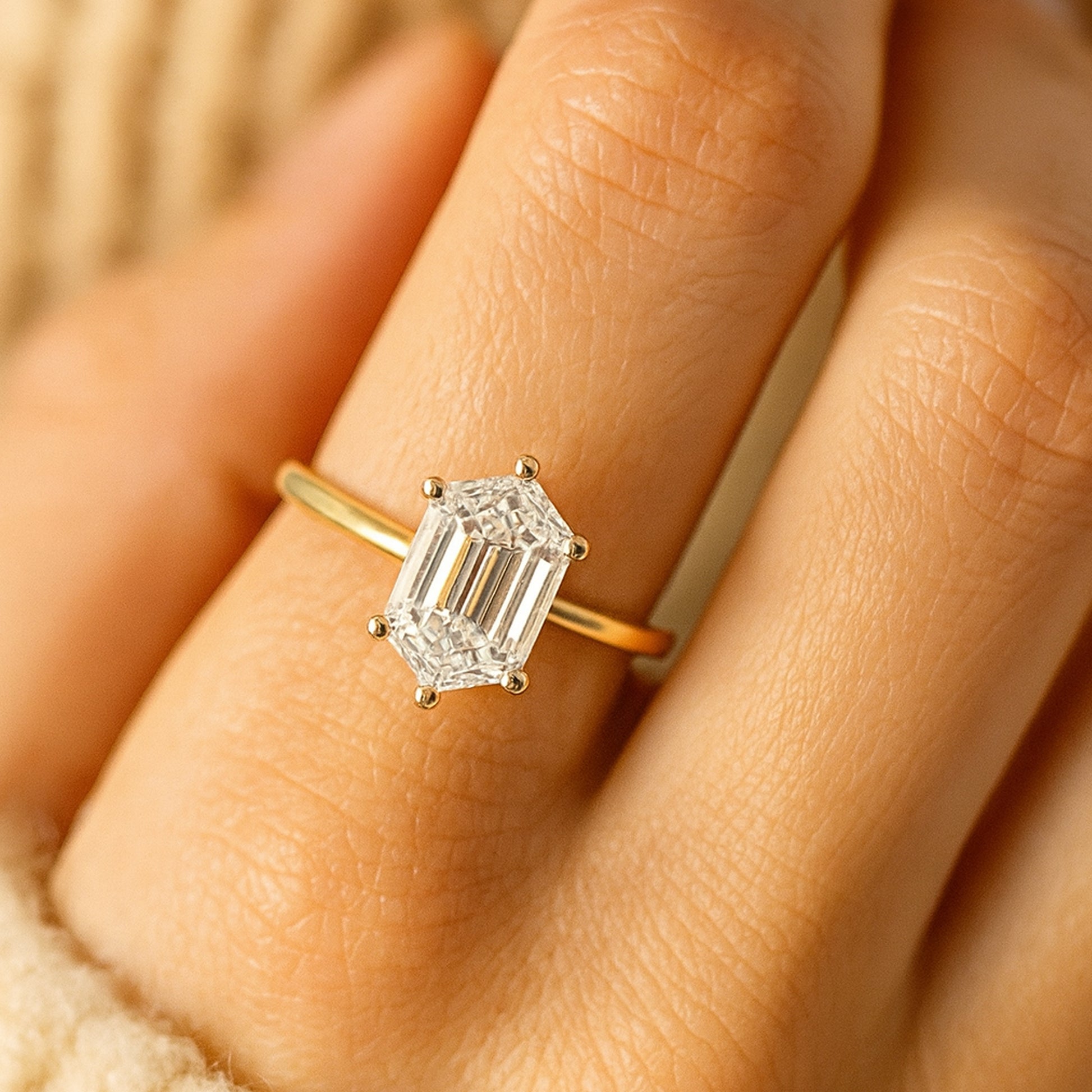 March Birthstone Moissanite Solitaire Ring With Hexagon Cut Stone Offering A Radiant Diamond Alternative Appearance