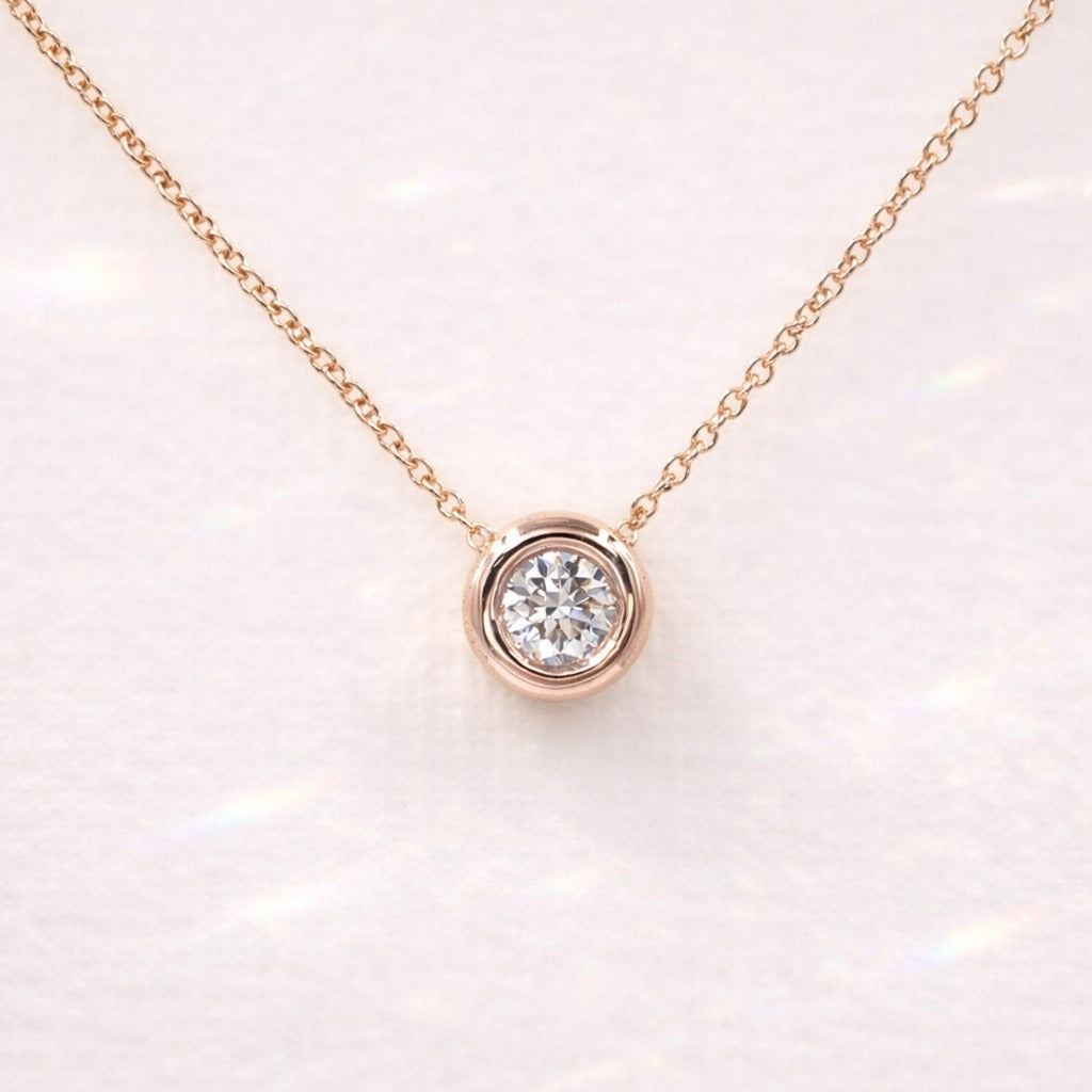 Gold Diamond Pendant In Bezel Setting With Round Cut Diamond Or Moissanite By Diiro Pendants
