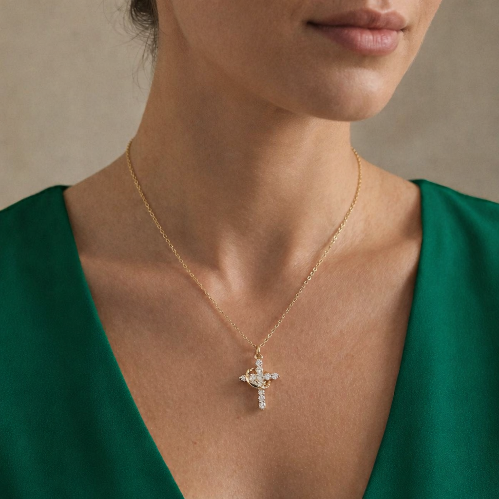 Cross And Crown Pendant With Diamond Cross Pendant In Round Prong Setting By Diiro Pendants
