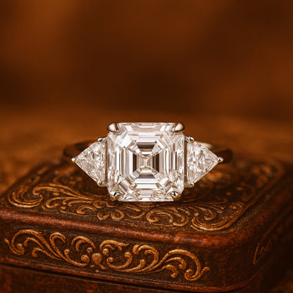 Asscher Cut July Birthstone Ring With Trapezoid Accents - Vintage Art Deco Engagement Ring For Bridal Jewelry Collection