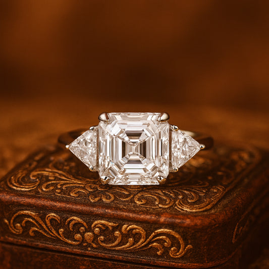 Asscher Cut July Birthstone Ring With Trapezoid Accents - Vintage Art Deco Engagement Ring For Bridal Jewelry Collection