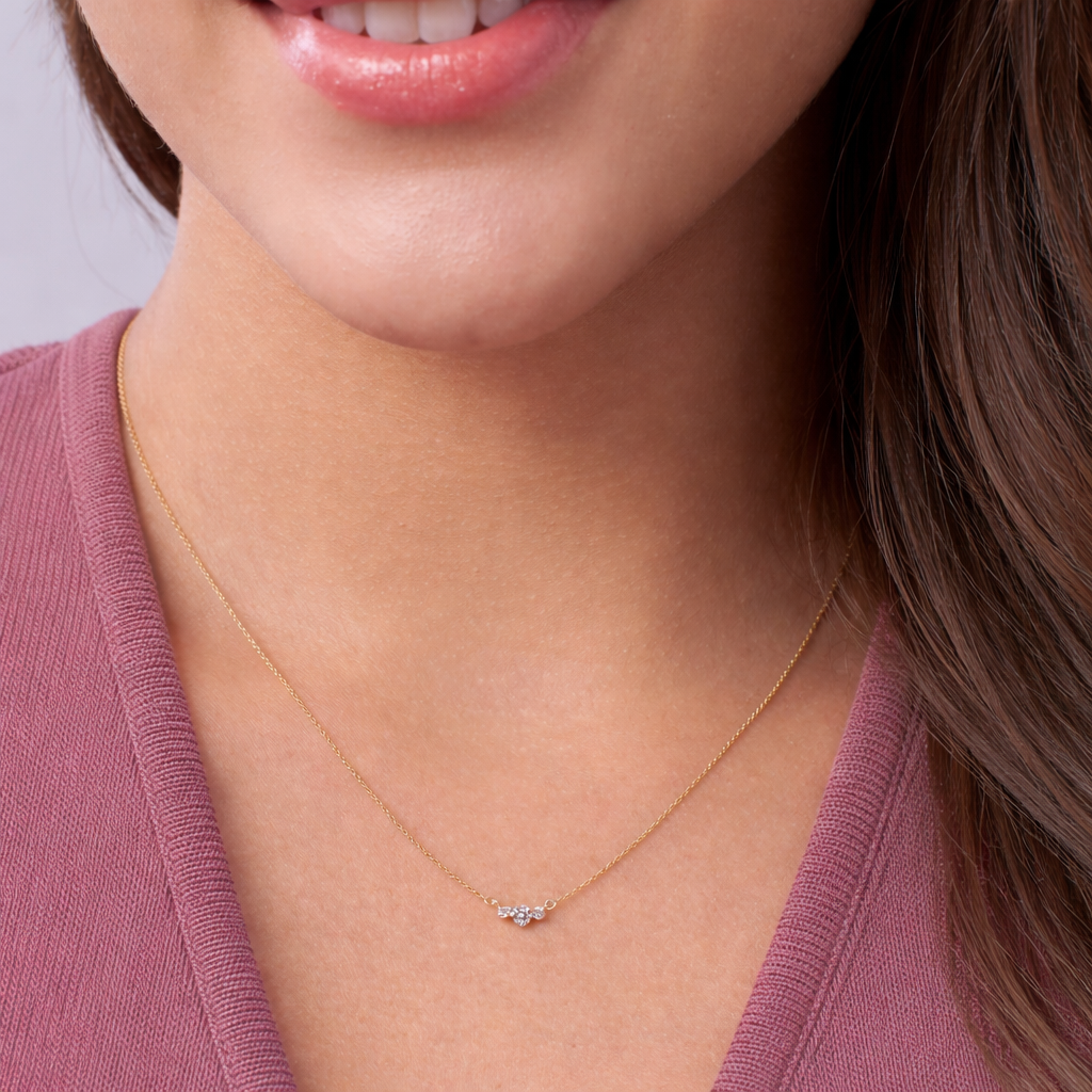 Three Stone Pendant With Round Cut Diamond Or Moissanite In Three Prong Setting By Diiro Pendants
