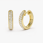 Diamond Huggie Hoop Earrings Double Row Micro Pave Petite Diamond
