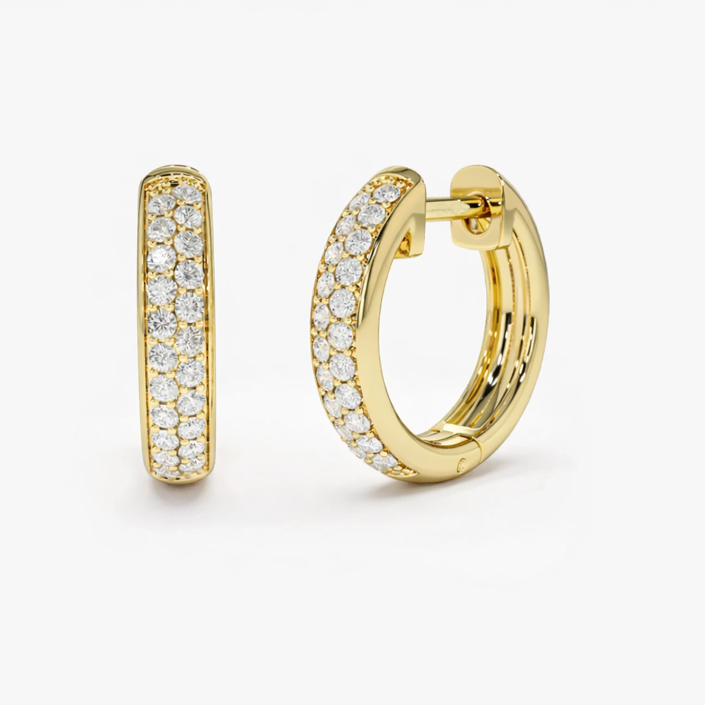 Diamond Huggie Hoop Earrings Double Row Micro Pave Petite Diamond
