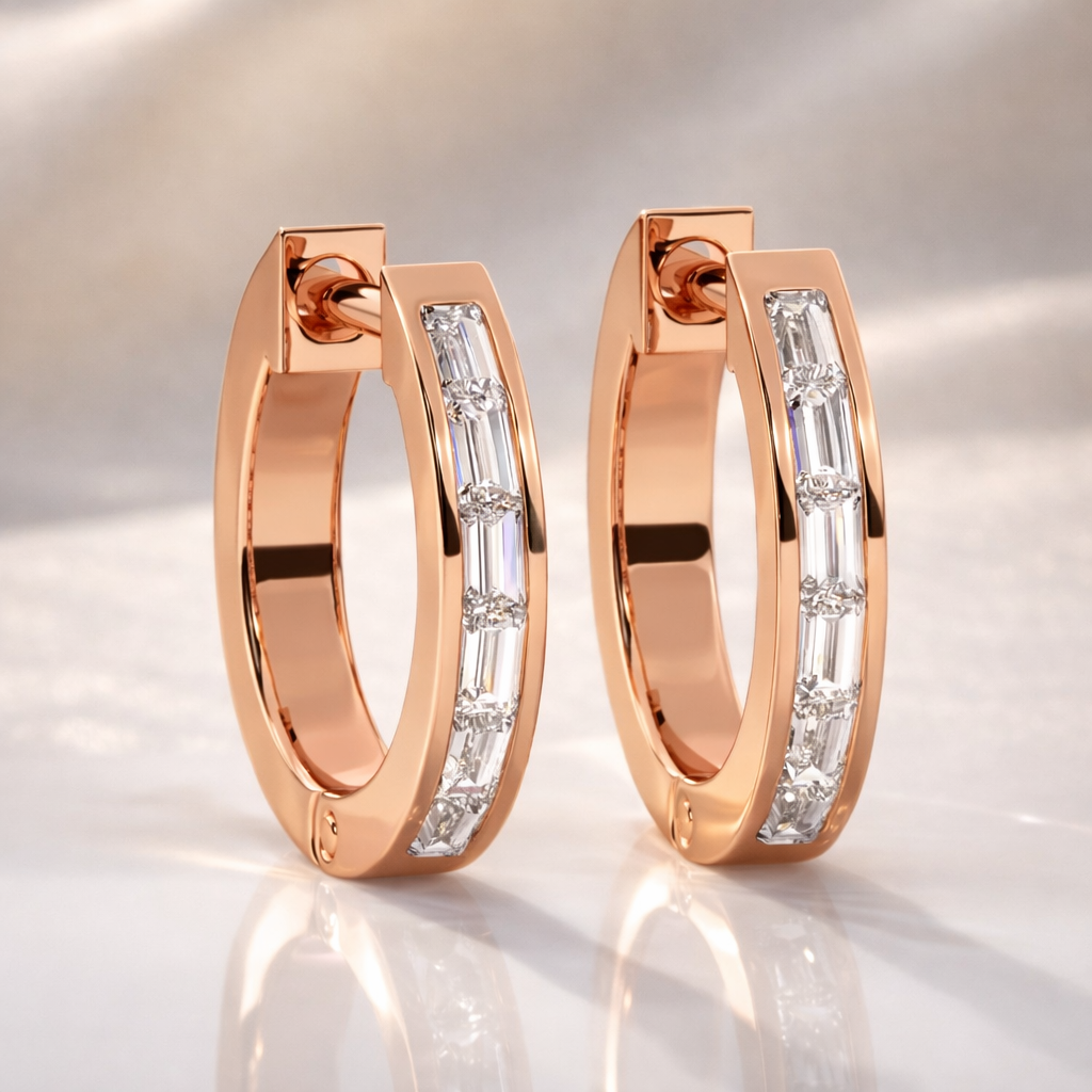 Custom Earrings Baguette Cut Diamond Or Moissanite Hoop Earrings
