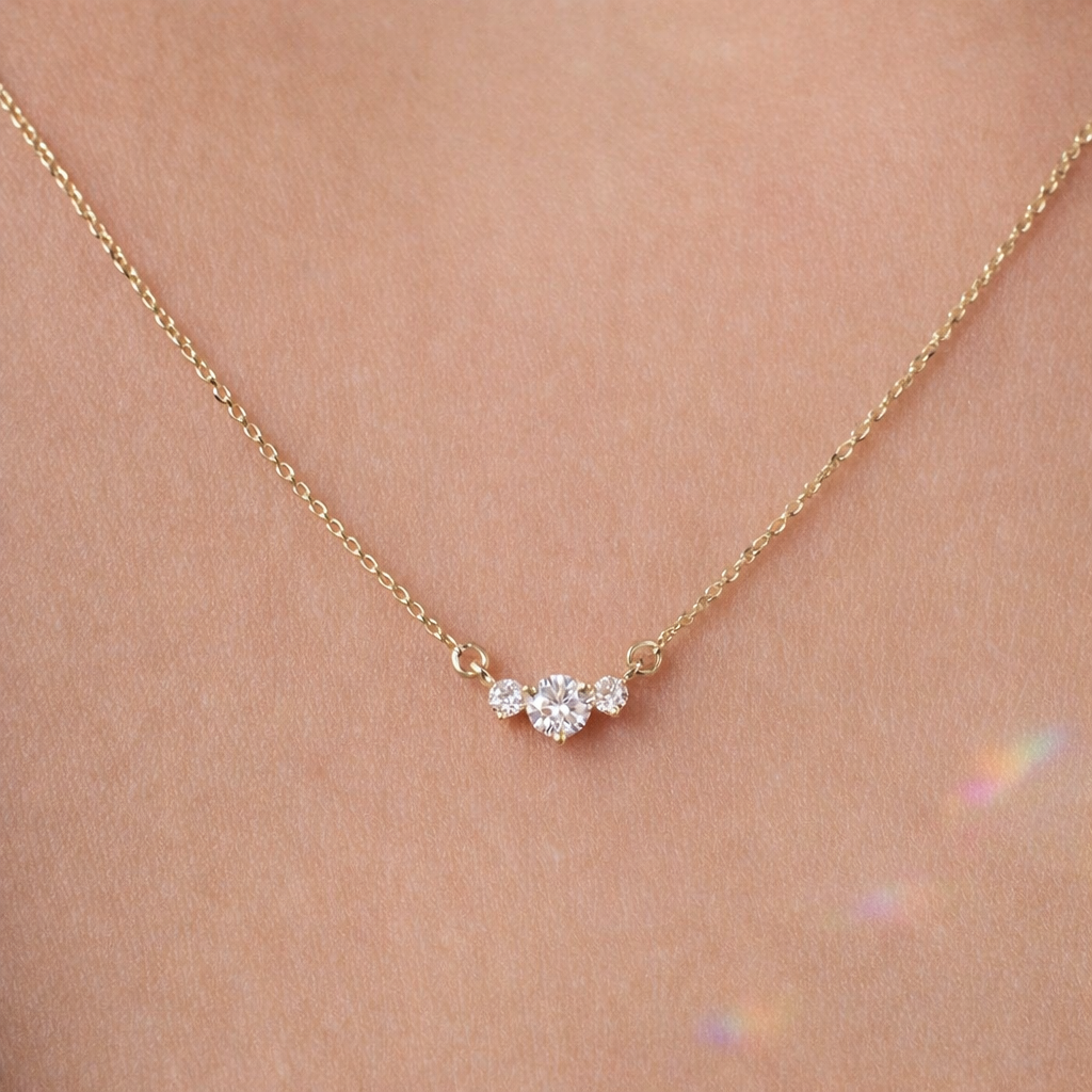 Trio Pendant With Round Cut Diamond Or Moissanite In Minimal Pendant Style By Diiro
