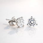 Diamond Stud Earrings For Women Featuring Round Cut Diamond Or Moissanite In 3 Prong White Gold Setting
