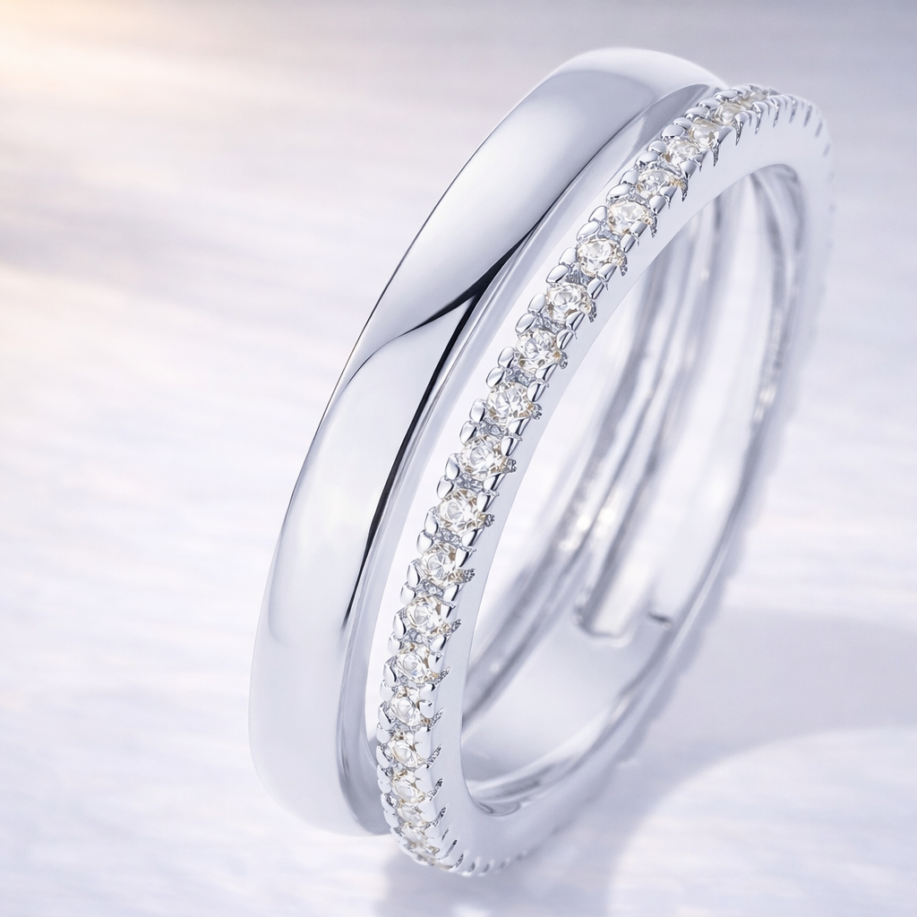 Round Cut Diamond Wedding Band One Simple Band White Gold Stacking Ring.
