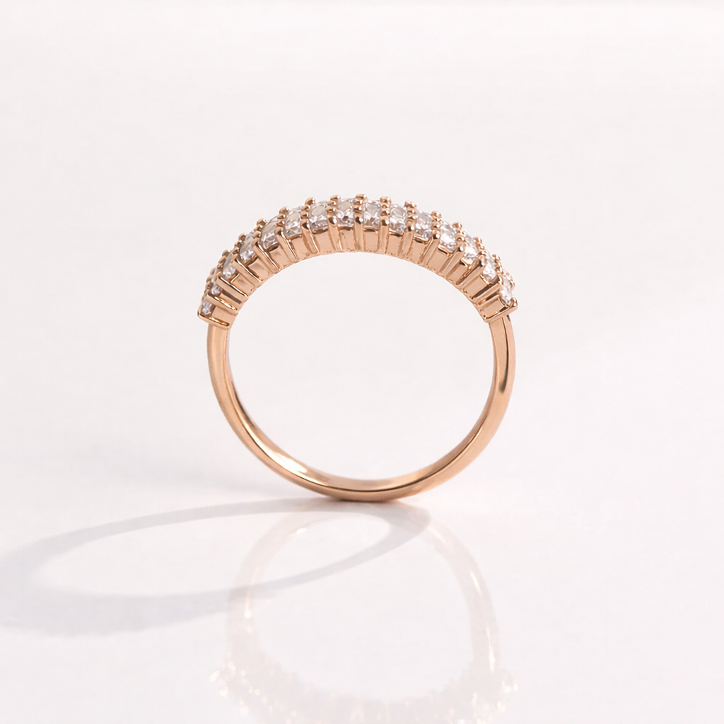 Elegant Round And Baguette Cut Wedding Band In Rose Gold
