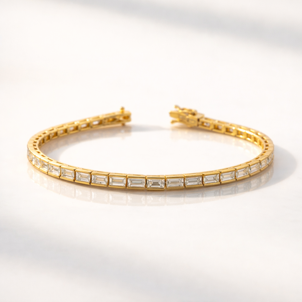 Gold baguette cut diamond bracelet
