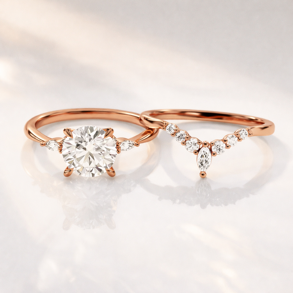White gold cluster diamond ring with matching band
