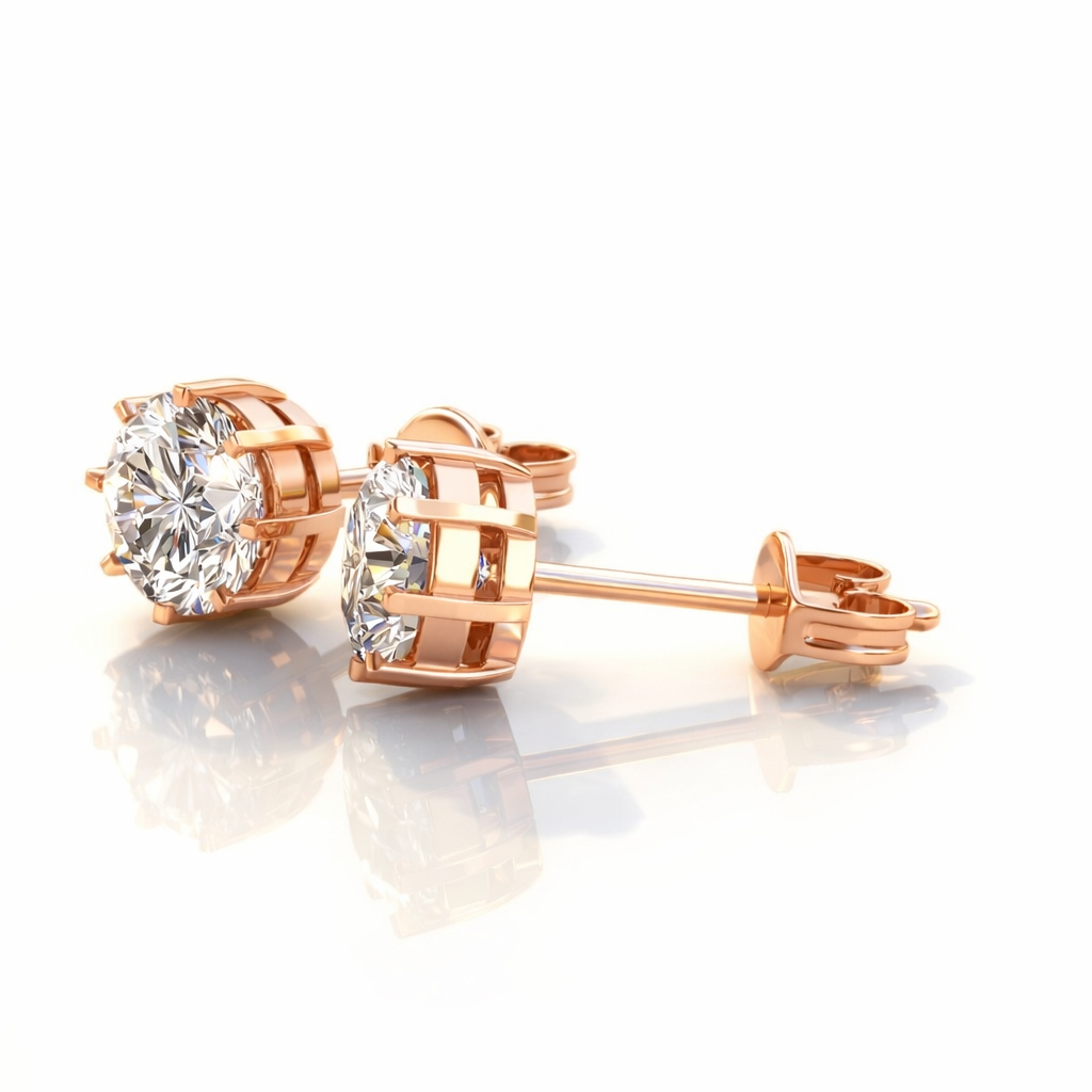 Diamond Stud Earrings With Classic 8 Prong Solitaire Design
