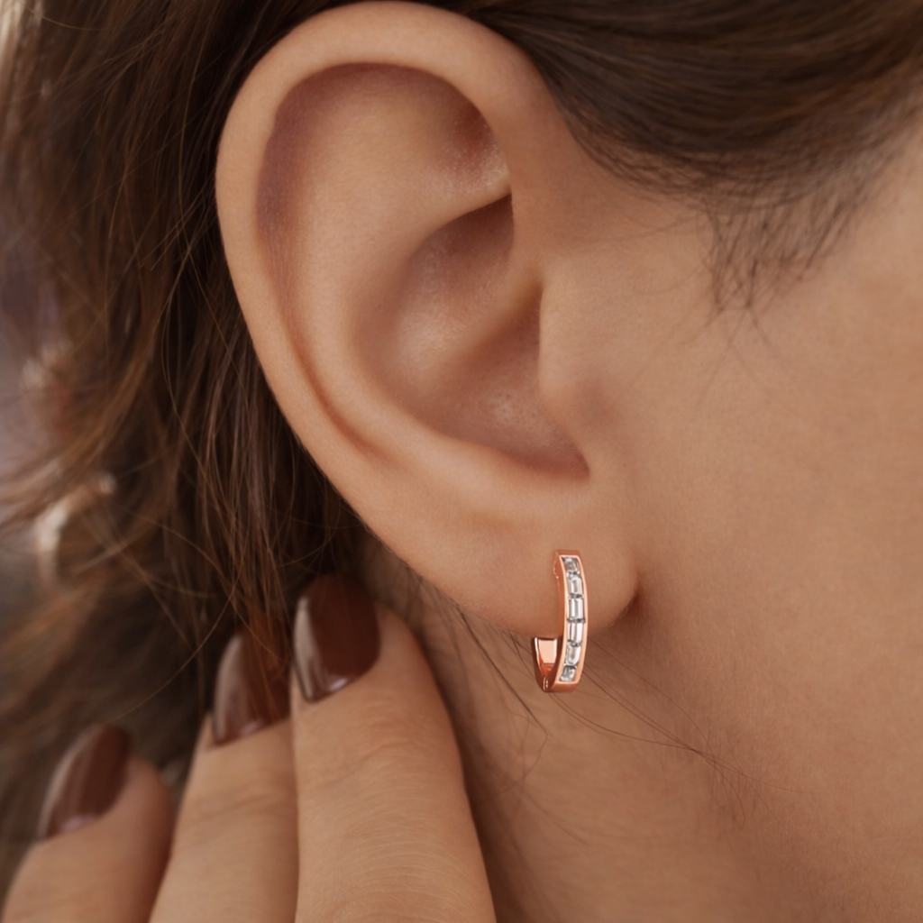 Diiro Earrings Solid Gold Huggie Earrings Baguette Cut
