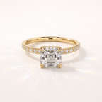 Cushion Cut Hidden Halo Engagement Ring In Yellow Gold
