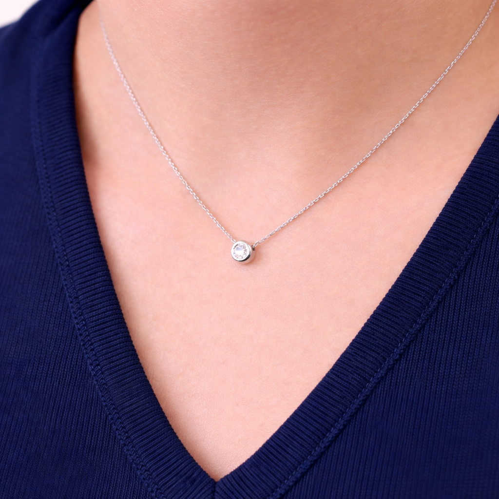 Bezel Set Diamond Pendant With Round Cut Diamond Or Moissanite In Rose Gold Pendant By Diiro Pendants

