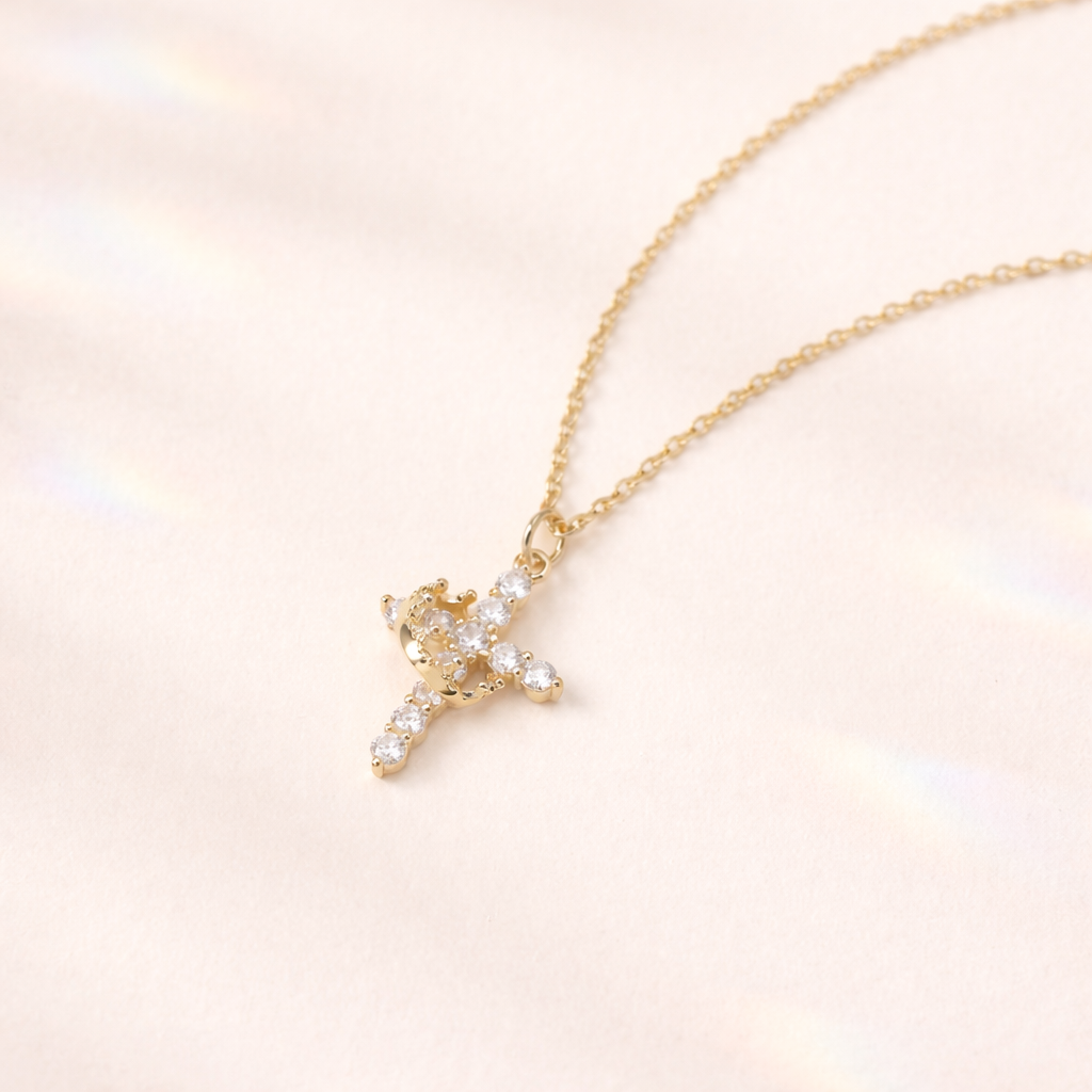 Lab Grown Diamond Pendant In Cross With Crown Pendant Design By Diiro Pendants
