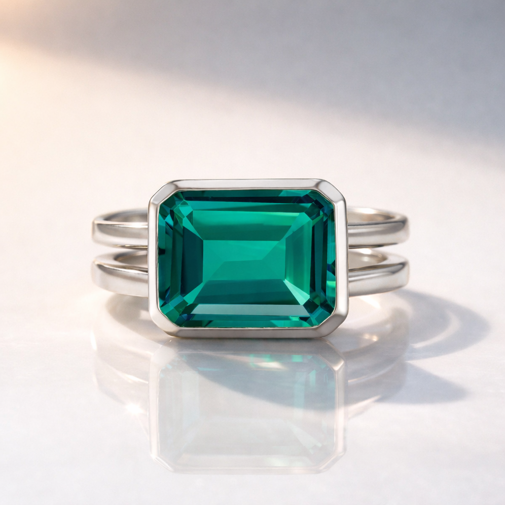 Double Band Emerald Engagement Ring
