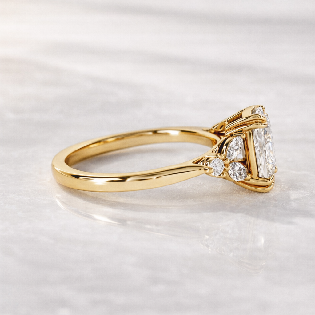 Yellow Gold Engagement Ring With Elongated Cushion Cut Diamond
