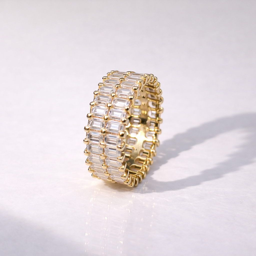 Eternity Wedding Ring With Emerald Cut Diamond Band
