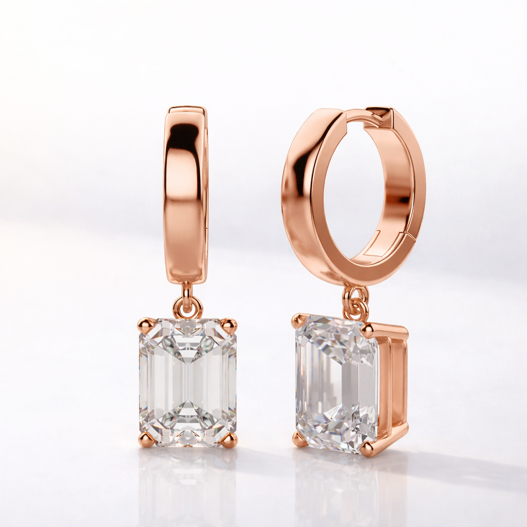 Emerald Cut Diamond Drop Earrings With Classic 4 Prong Design
