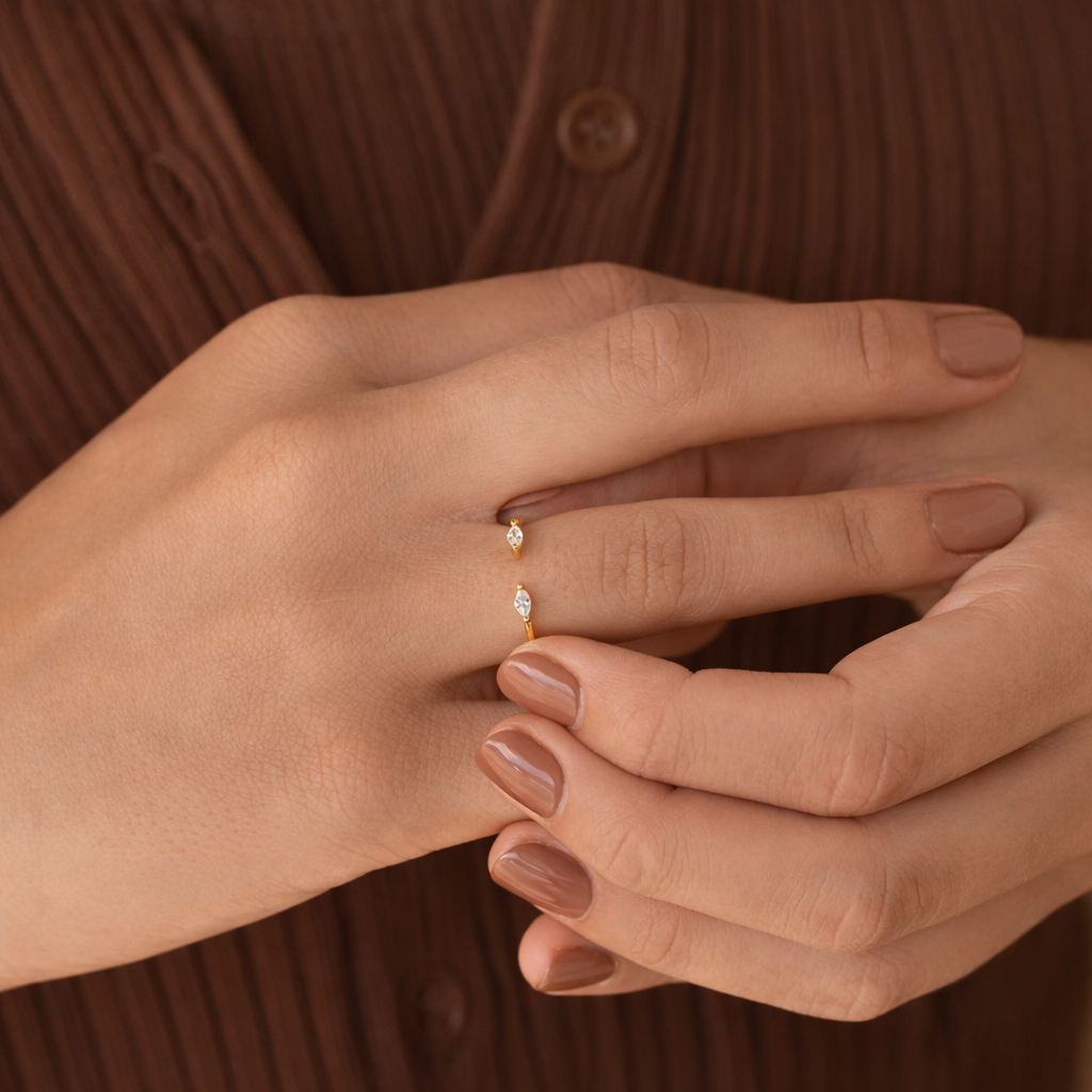 Open Wedding Ring Marquise Diamonds On Each Side Minimalistic Wedding Band Gold.