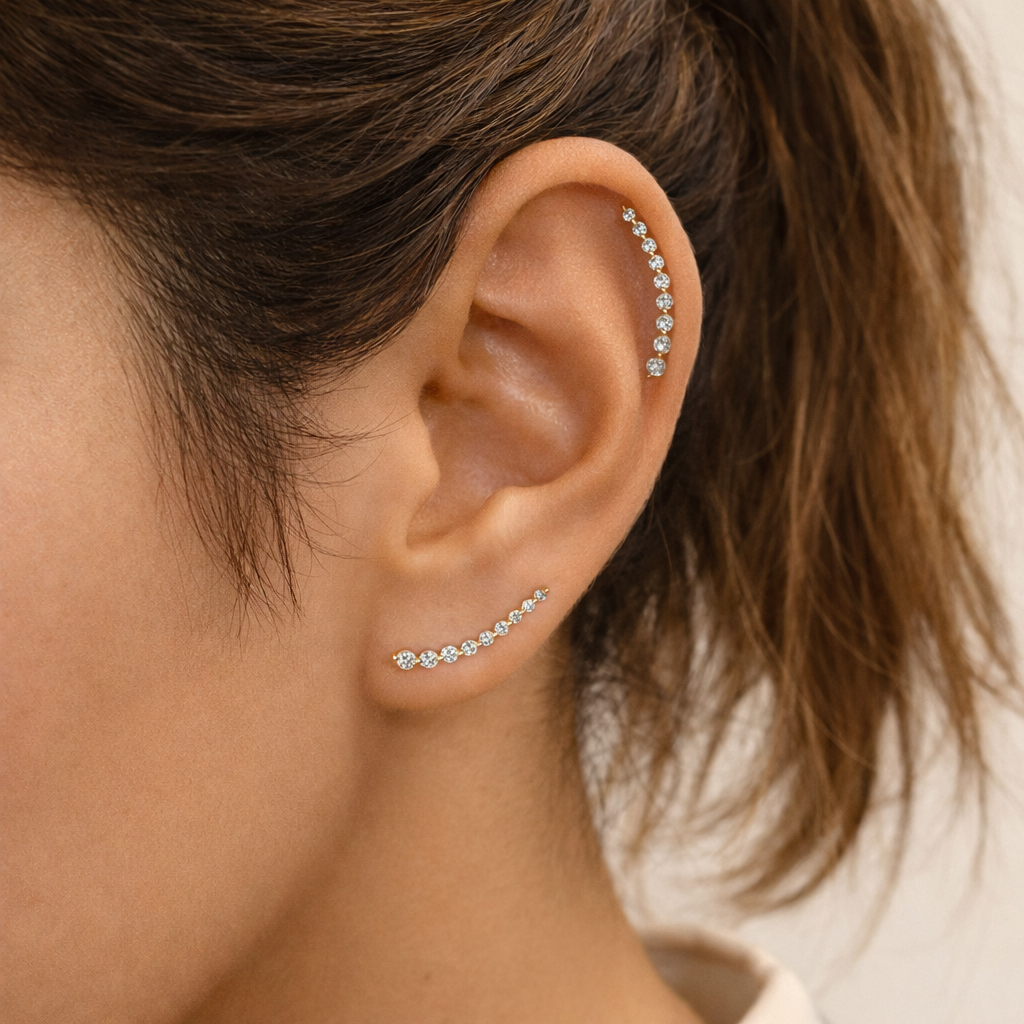 White Gold Diamond Crawler Earrings Elegant Minimal Design
